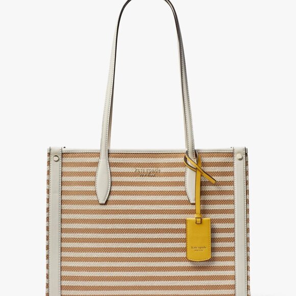 Kate Spade Market Striped Fabric Medium Tote In Parchment Multi